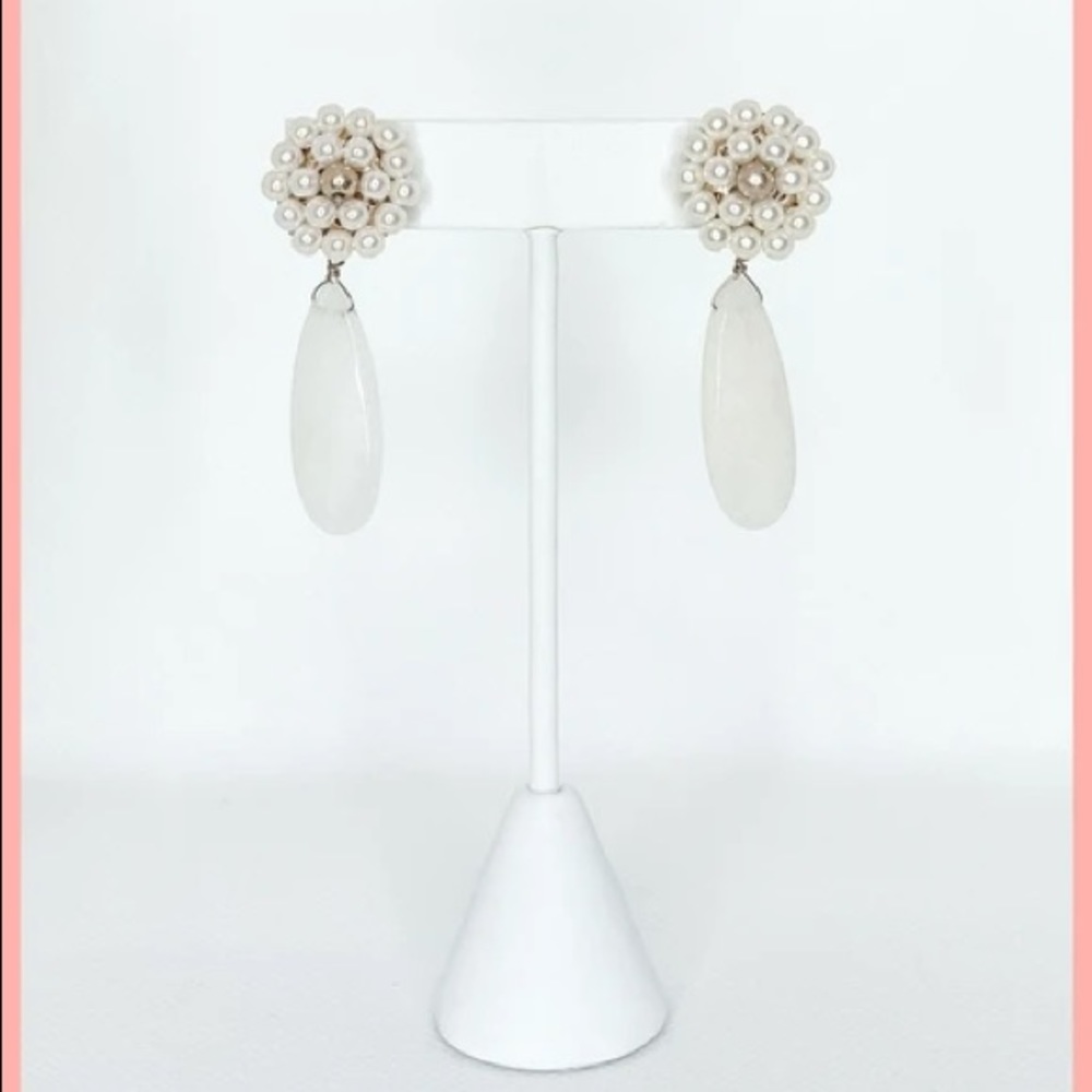White Drop Earrings with Faux Pearl Detail
